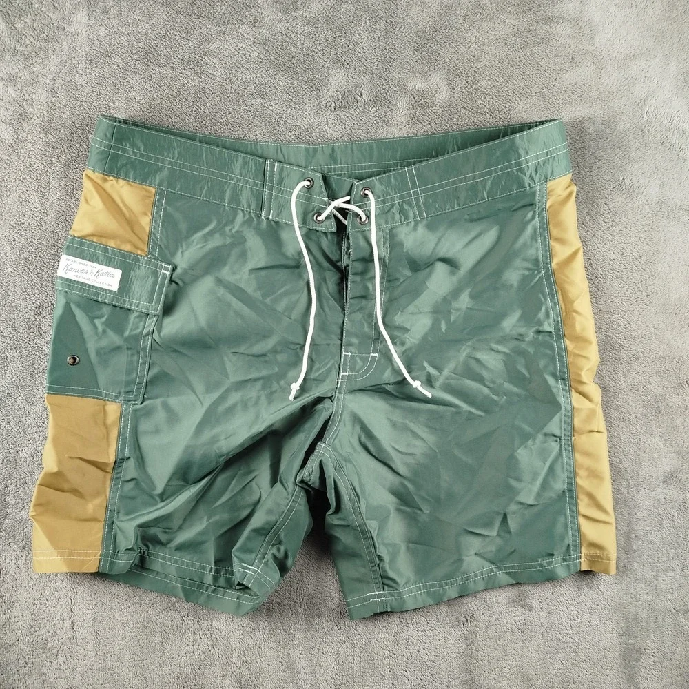 Kanvas by Katin Heritage Collection Green Gold Board Shorts Mens 32 Surf Trunks